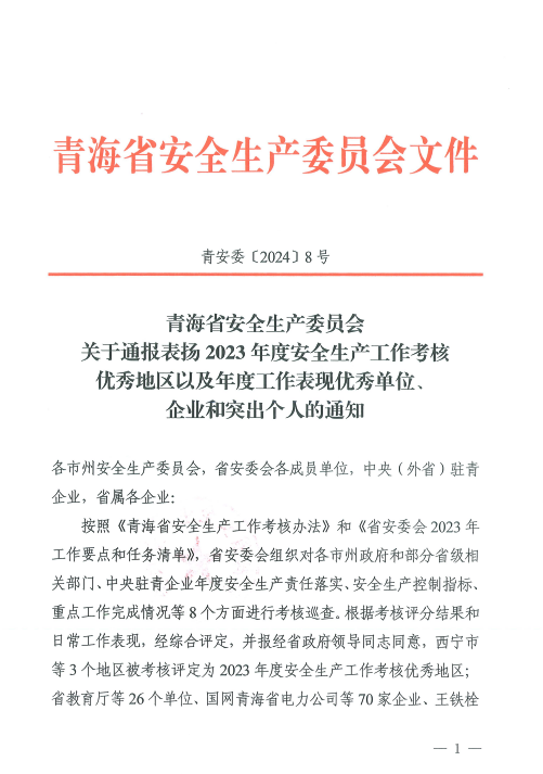 喜報！2023年度安全生產工作優秀企業和突出個人名單揭曉！